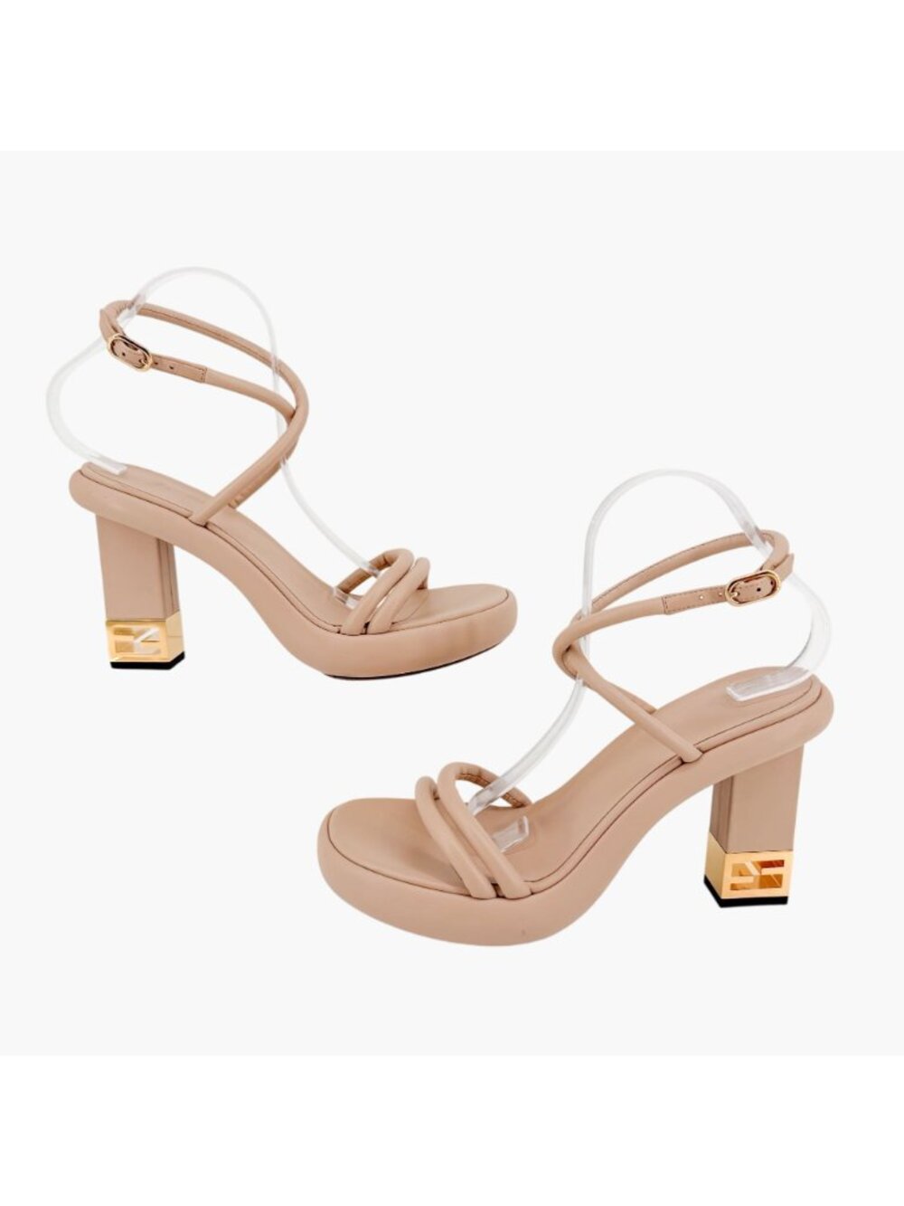 Fendi Baguette Ankle Strap Sandals Size 40.5 US 10.5 Heels Beige Leather - Picture 6 of 15